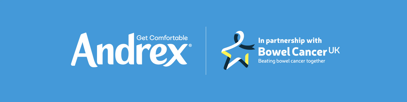 Andrex get comfortable partnership with bowel cancer logo