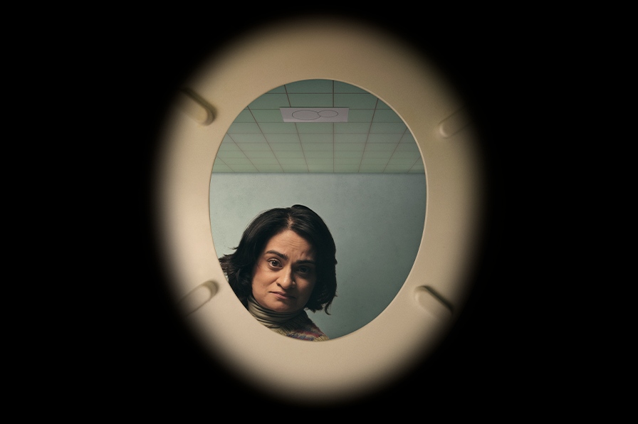 A woman looking into a toilet bowl