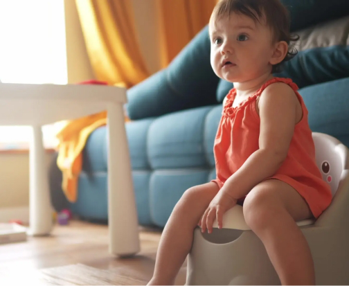 Baby girl sitting on a potty