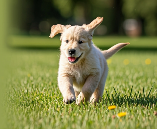 Labrador puppy running on grass